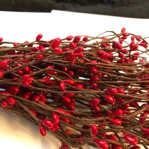 50 RED Pip berry Strands 6-7” primitive rustic Americana crafts floral accent