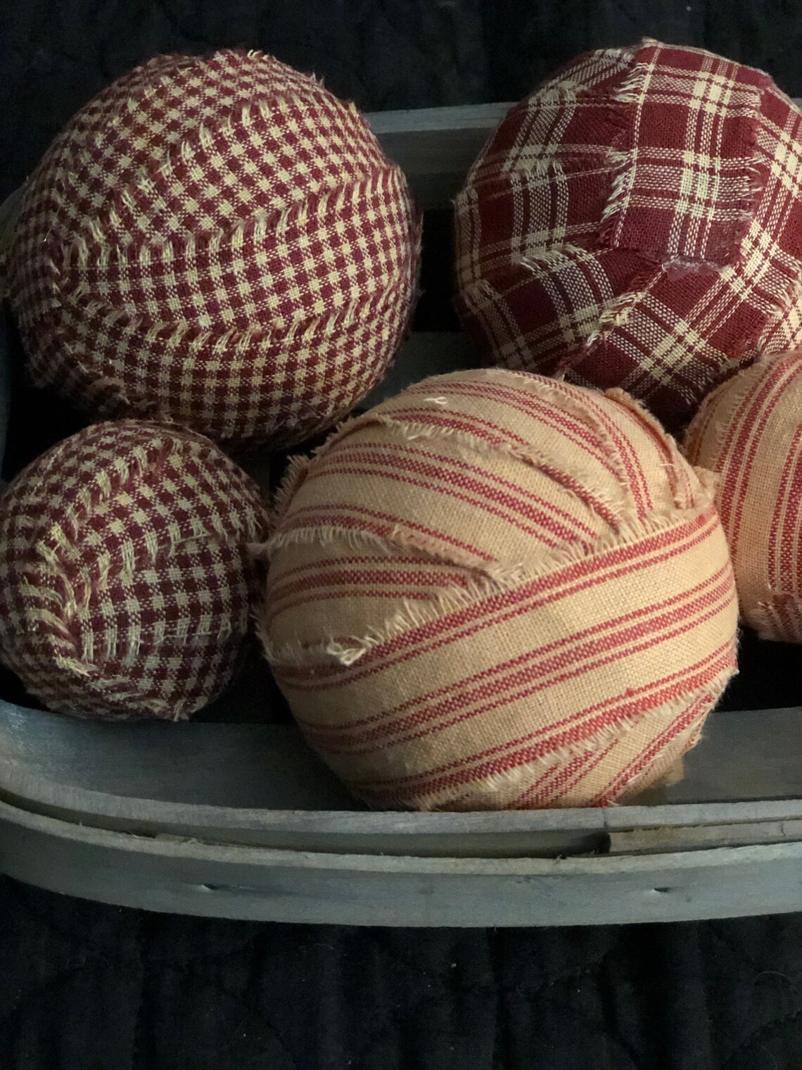 Primitive RAG BALLS Set of 6 RUSTIC Burgundy Country Etsy