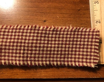 Primitive smalls-1.5” x 40” Burgundy plaid checker pre-cut homespun strips rustic Americana crafts floral accent