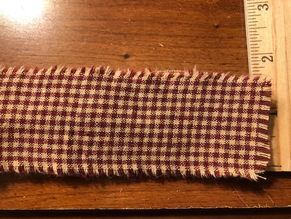 1.5” x 40” Burgundy plaid checker pre-cut homespun strips primitive rustic Americana crafts floral accent