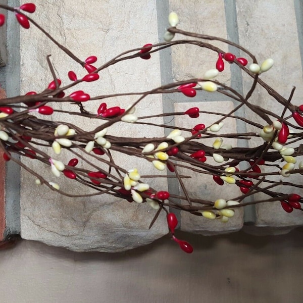 24" Red/ ivory pip berry garland ONLY 2 feet Primitive Rustic Valentine Christmas Floral Accent Americana