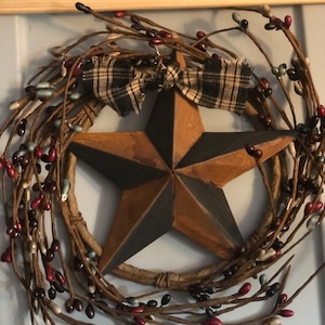 7” Primitive pip berry ring 5.5” metal star prim rustic bow farmhouse decor homespun black slate burgundy DLCC