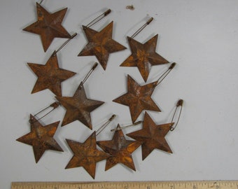 Primitive smalls Set of 10 -metal barn stars 1.5” or 2.25" with rusty pins Primitive Floral crafts Americana