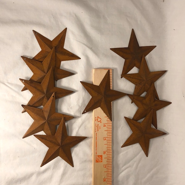 Primitive RUSTIC Set of 10 -rust metal barn stars 3.5” farmhouse decor