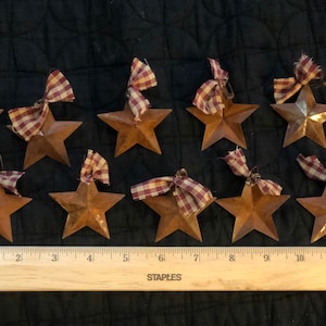 Christmas ornies Set of 10 rustic 2.25” stars with homespun and rustic pin primitive mini