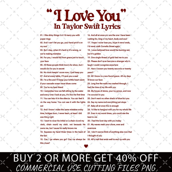 I Love You in Taylor Lyrics Png, Swifties Merch Png, Swiftie Gifts, Different Ways Say I Love You In Lyrics Png