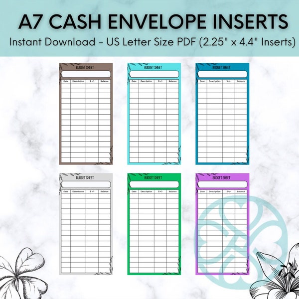 PRINTABLE A7 Botanical Cash Trackers, Instant Download Cash Envelope Inserts, Spending Trackers, Cash Envelope Tracker, Budget Sheets