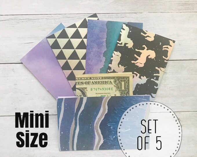 Laminated *MINI-SIZE* Cash Envelopes Set of 5 for Budgeting Unicorns