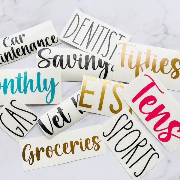 CUSTOM Vinyl Labels for Cash Envelopes and Budgeting, Vinyl Text Labels, Personalized Decal Labels, DECALS ONLY