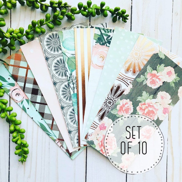 Laminated Cash Envelopes (Set of 10) for Budgeting, Coupons, Receipts, Cash Giving - Rose Gold, Plaid, Stripes and Floral