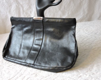 Vintage Black Leather 80s Clutch