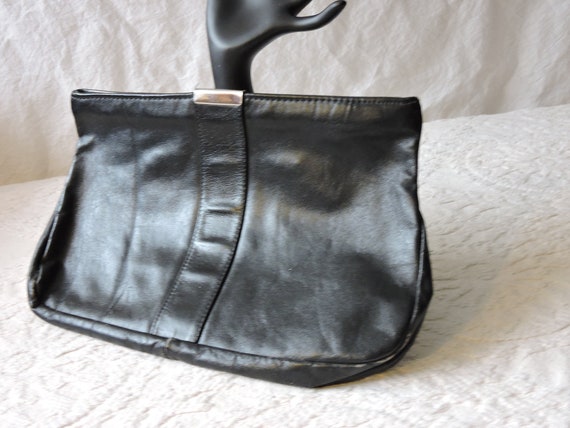 Vintage Black Leather 80s Clutch - image 1