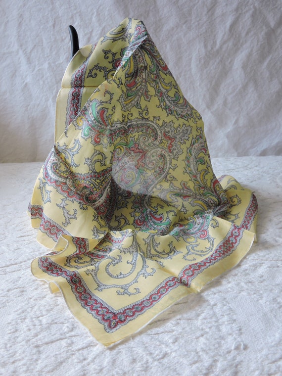 Vintage Yellow Patterned Silk Scarf