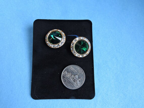 90s Green & Gold Button Earrings - image 2