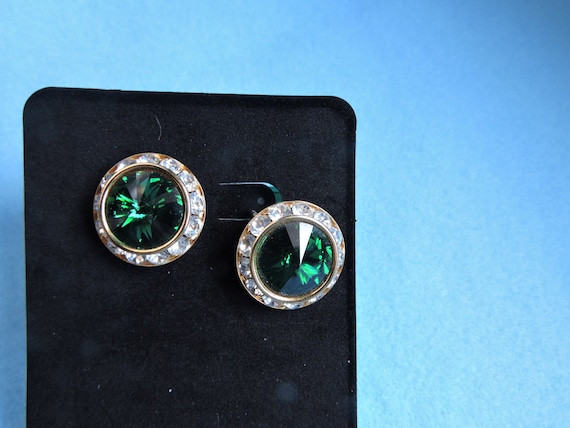 90s Green & Gold Button Earrings - image 1
