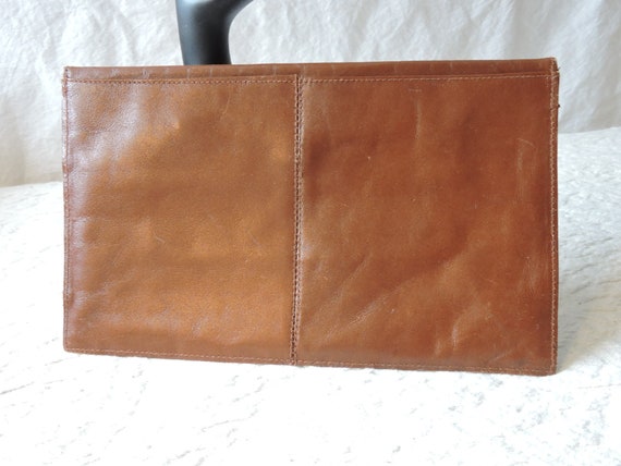 Vintage Brown Leather 80s Clutch - image 2