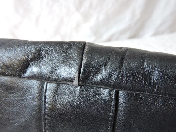 Vintage Black Leather 80s Clutch - image 4