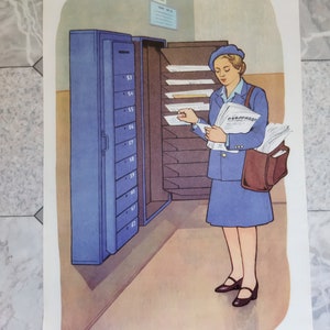 POSTER ORIGINAL, carteiro, pôster russo, correio