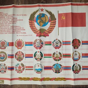 COMUNISMO CARTEL ORIGINAL Bandera de la Unión Soviética Escudo de Armas Propaganda