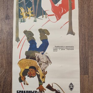 Póster original soviético, impresión de caza, Poacher es el peor enemigo de la vida silvestre, póster vintage