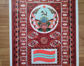 République soviétique turkmène, AFFICHE ORIGINALE, Turkménistan, art vintage