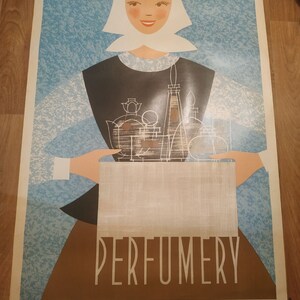 Cartel vintage perfumería, cartel original, feria de Leipzig, cartel ruso de Moscovia