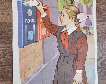 ORIGINAL TRAVEL POSTER, postman, russian poster,