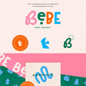 Kit de marca y logotipo para bebés prefabricado a un precio asequible: logotipo de embarazo, logotipo de recién nacido, logotipo de guardería y cuidado infantil, marca de ropa infantil colorida.