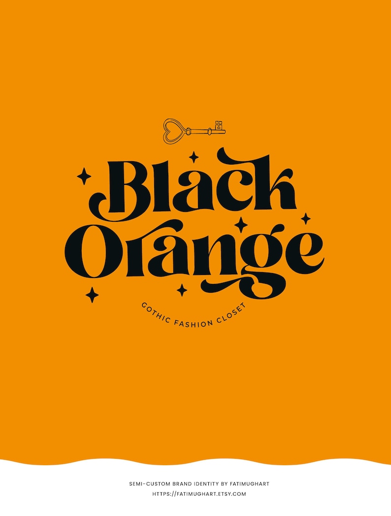 May include: Black and orange logo with the text "Black Orange Gothic Fashion Closet" and a key with a heart-shaped bow. The logo is on a bright orange background.
