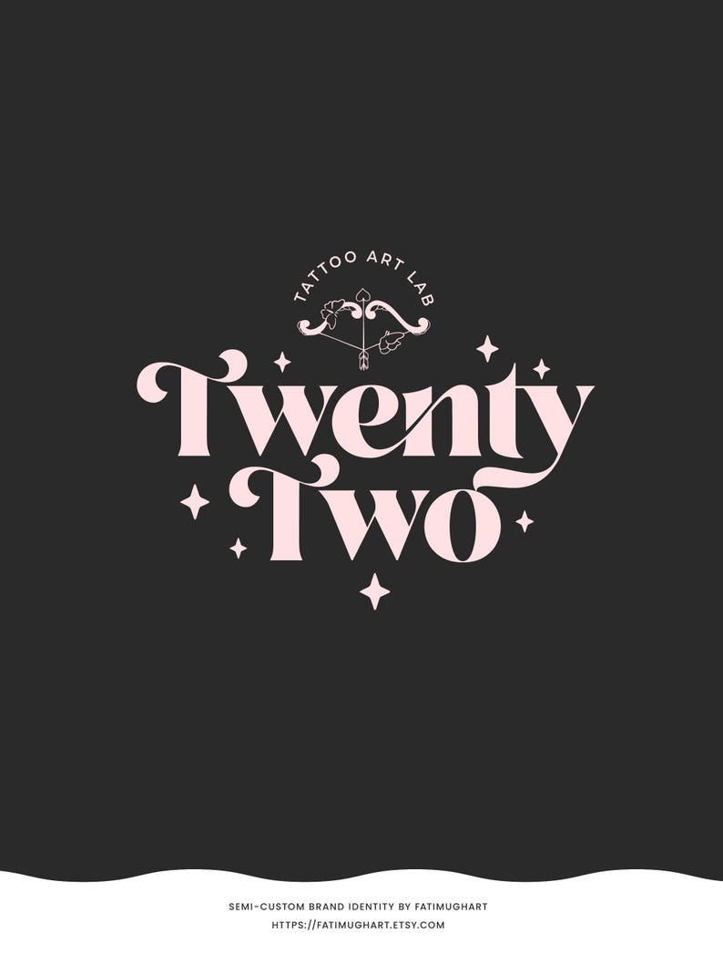 May include: Pink logo design with the text "Twenty Two" and a small circle logo above with the text "Tattoo Art Lab".