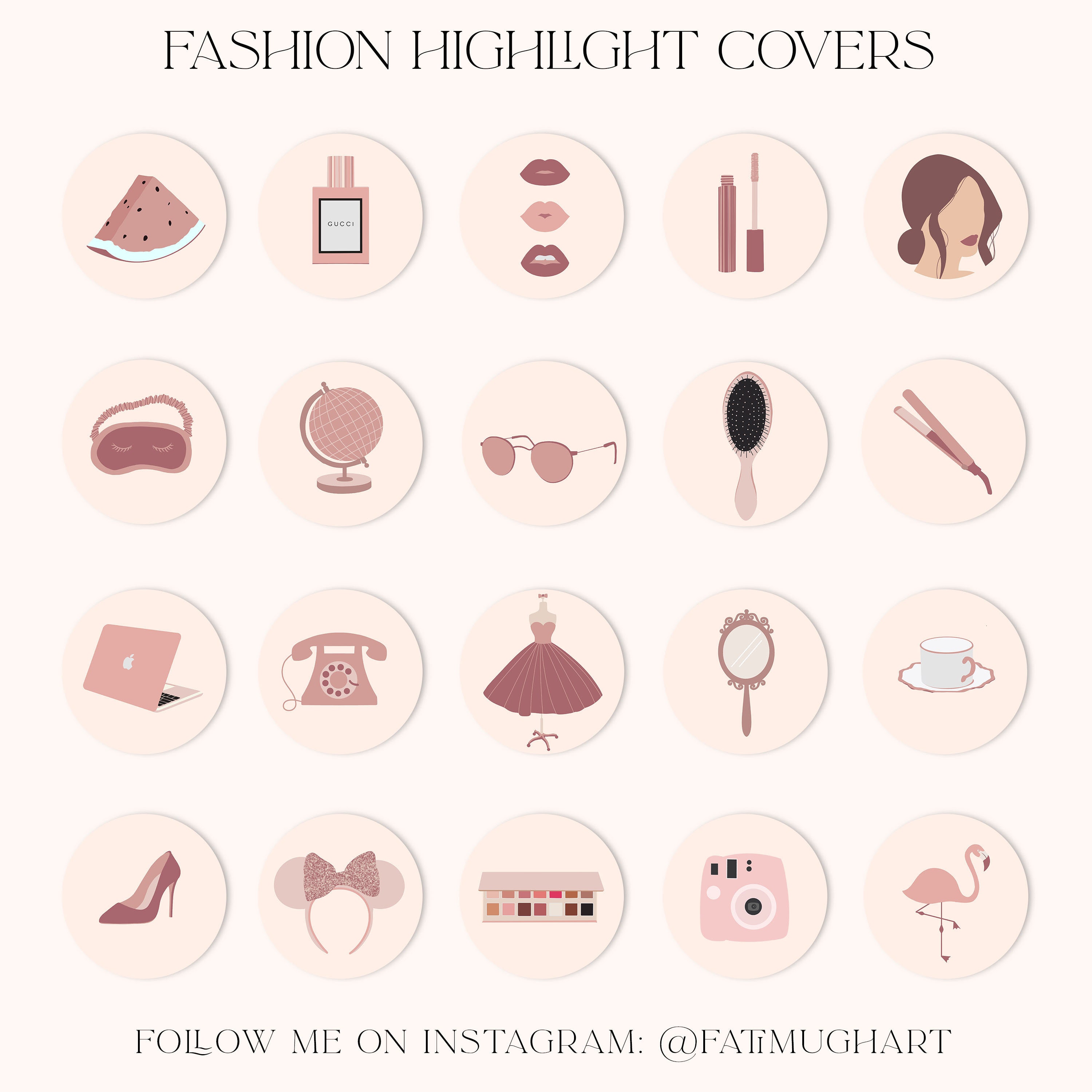 Handdrawn Instagram Highlight Icons Pink IG Story Covers 50 | Etsy