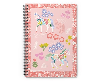 Spring Horse Spiral Notebook | Ruled Line Horsewoman Journal | Equestrian Diary | Pretty Cute Floral Pony Girl Gear