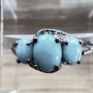 Sterling Silver & Larimar Triple Stone Ring