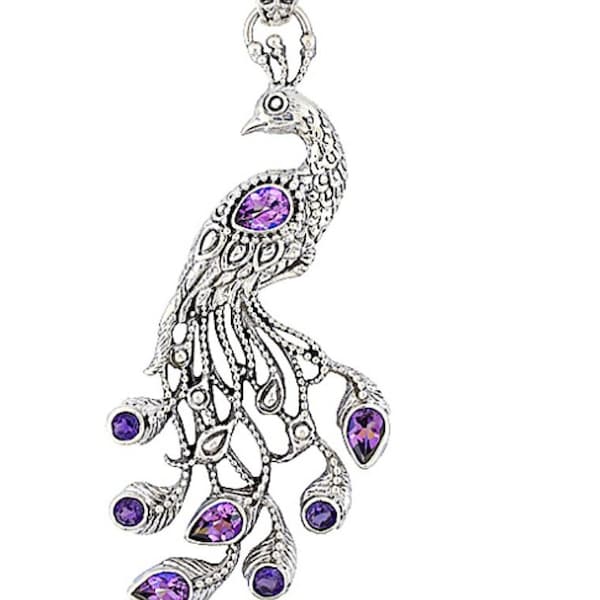 SARDA Mystic Topaz, Amethyst & Sterling Silver Peacock Pendant