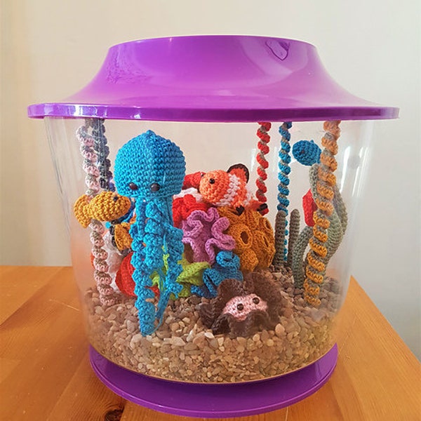 Téléchargement de patron PDF, Aquarium au crochet, Aquarium d'Amigurumi, Poisson au crochet, Décoration d'intérieur au crochet, Animal de compagnie au crochet, Animal de compagnie Amigurumi