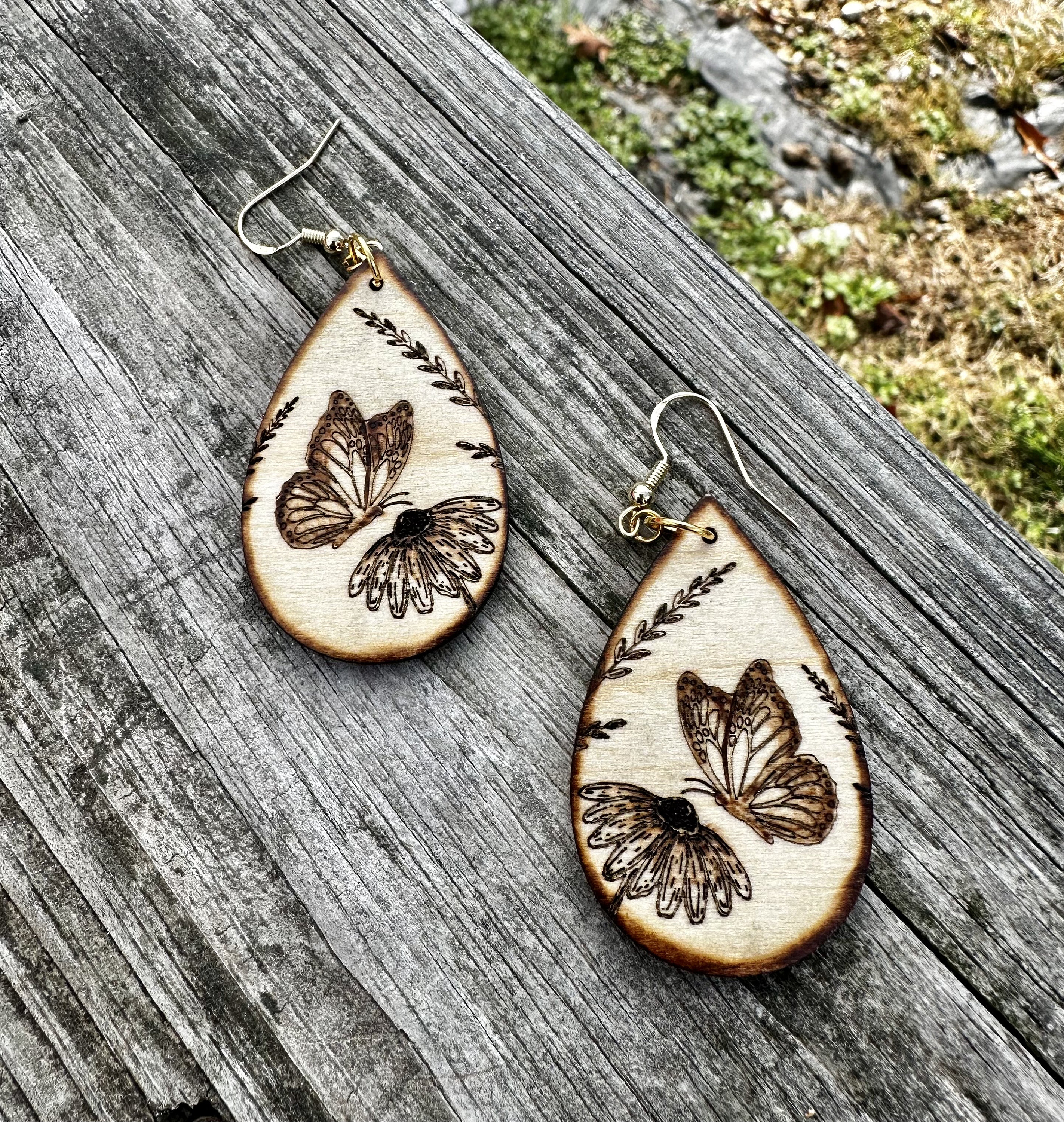 Wooden butterfly earrings clearance