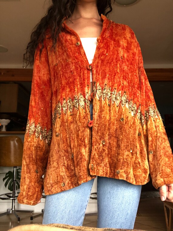 90s Bohemian Sunflower Jacket / Vintage Soft Surro