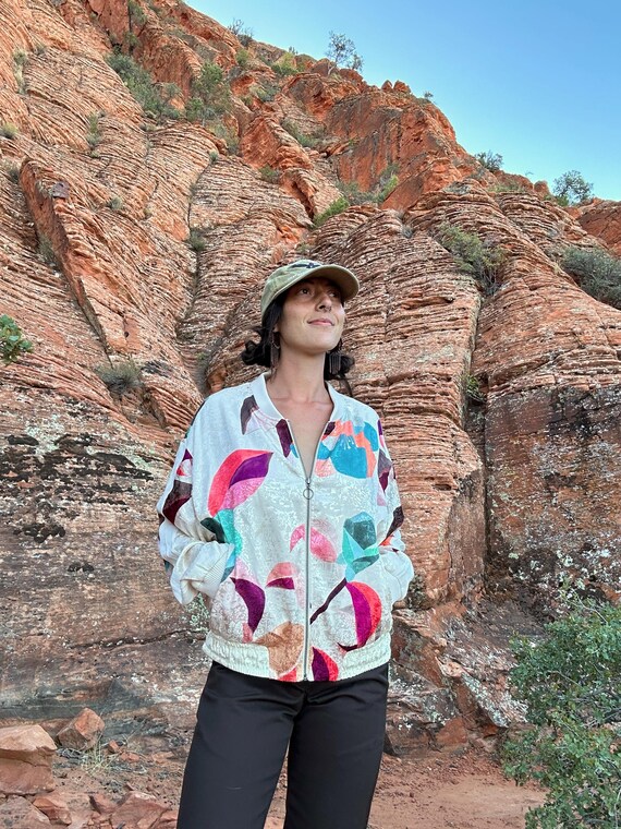 Patchwork Bomber Jacket L Silky Abstract Bomber J Gem