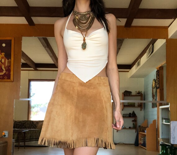 Fringe Leather Skirt / Xs S Leather Skirt / 60s V… - image 2