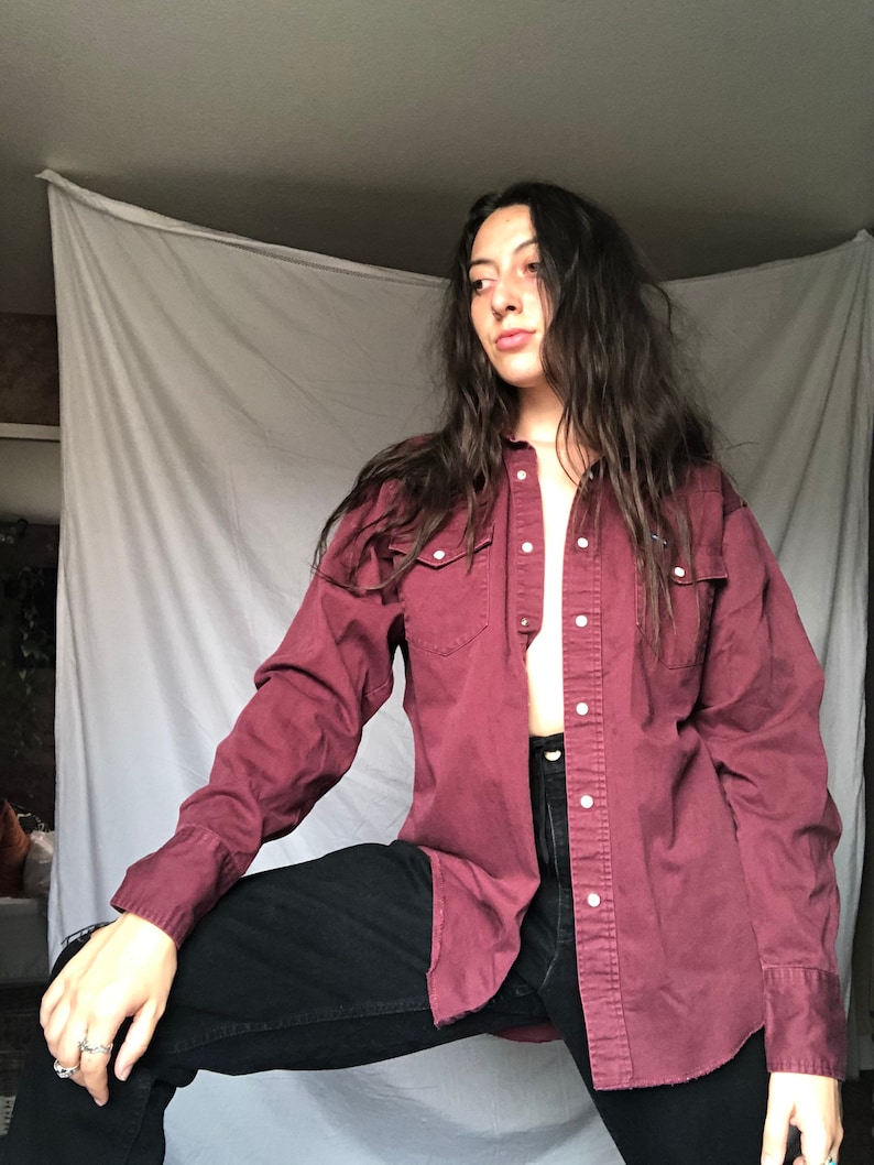 Vintage Wrangler Button up Maroon Wangler Shirt Vintage Wangler Wrangler