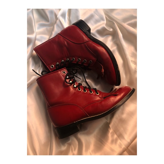 Red Leather vintage Justin Roper Boots / Vintage