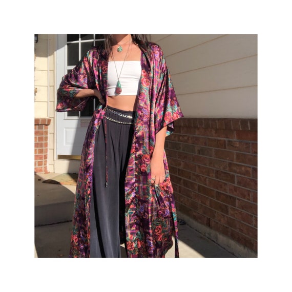 70s Paisley Robe / 70s purple Robe / 3/4 Length R… - image 1