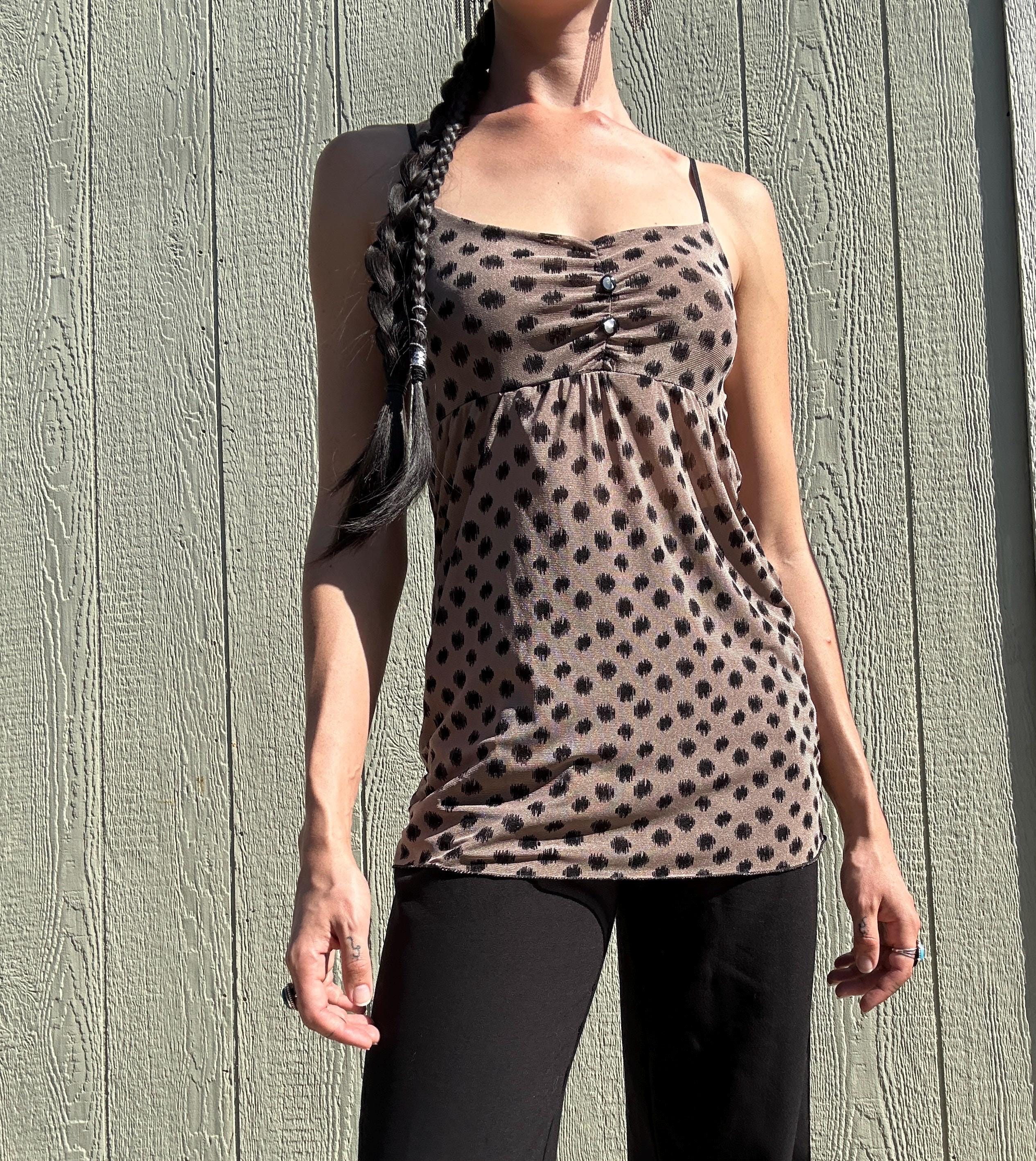 Y2K Cami Tank Top / xs / s / Brown and Black Cami / Y2K Mesh Spaghetti Strap Top / Earthtone Y2K Cami
