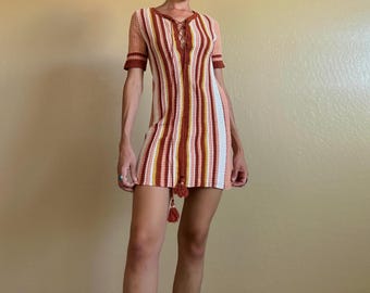 Free People Knit Stripe Tunic Mini Dress /S/ Knit Boho Tuni Mini Dress / Knit Mini Dress / Hippie Knit Dress / Stripe Knit Dress
