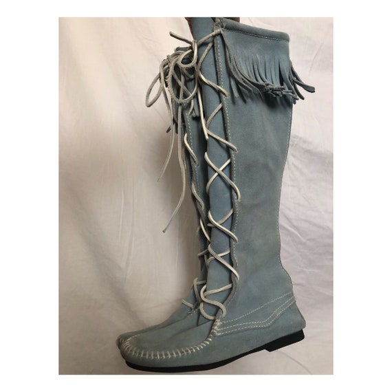 Front lace Knee High Fringe Moccasin Boots / Vinta