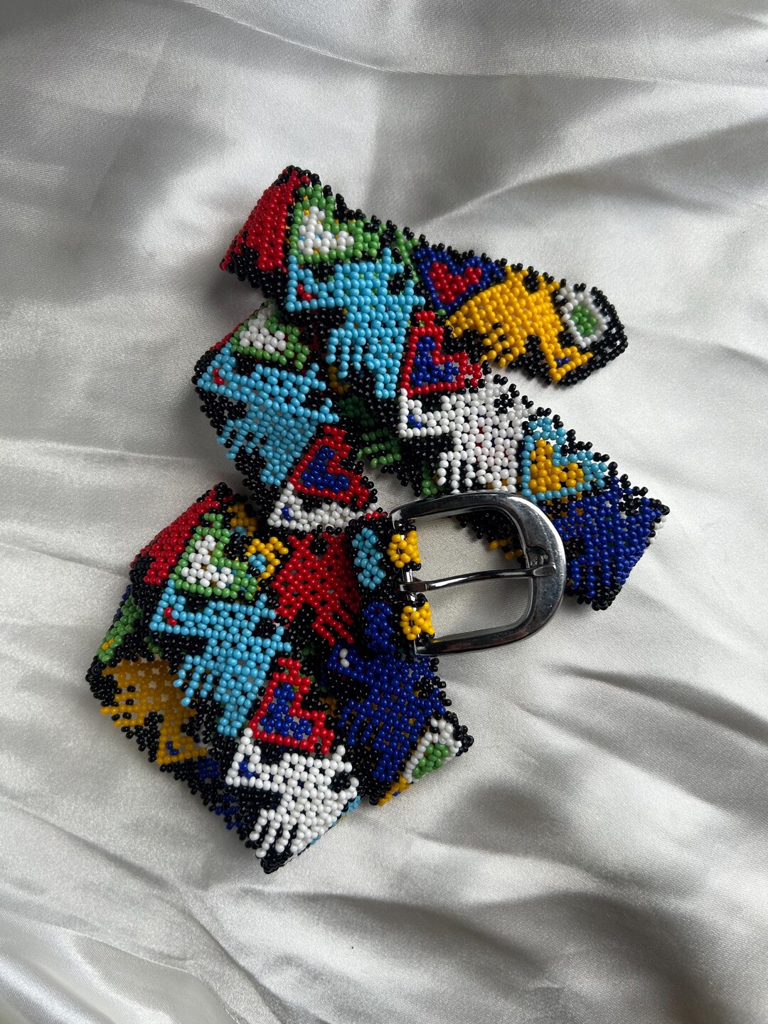 Vintage Beaded Belt / Western Beaded Belt / Colorful Beaded Belt / 30 W ...