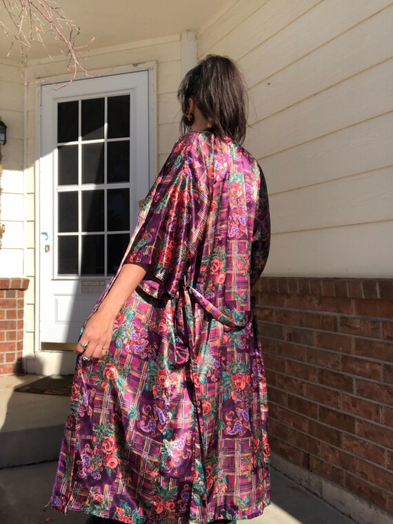 70s Paisley Robe / 70s purple Robe / 3/4 Length R… - image 5