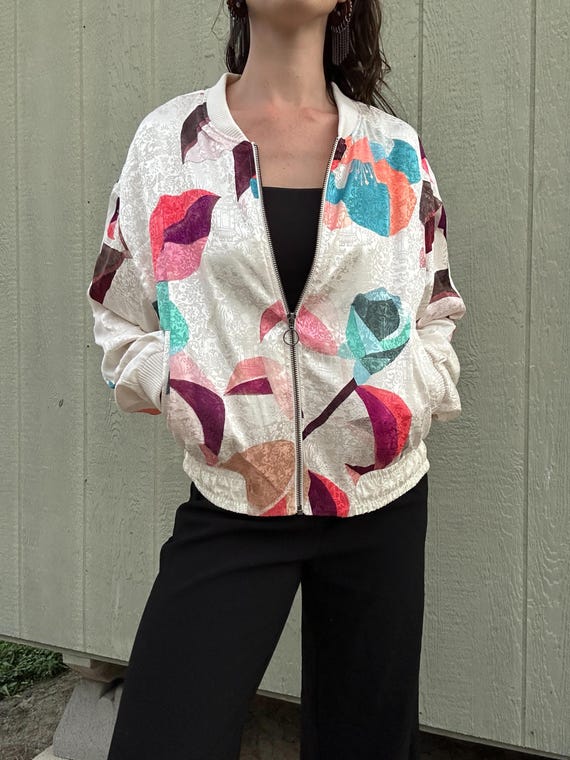 Patchwork Bomber Jacket L Silky Abstract Bomber J Gem