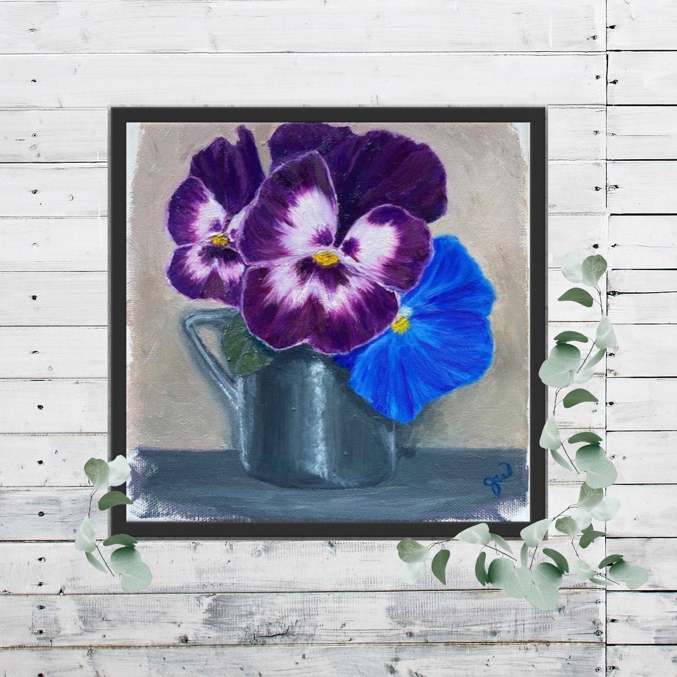 Pansies Original Painting Print, Pansy Wall Art, Pink Flowers Canvas