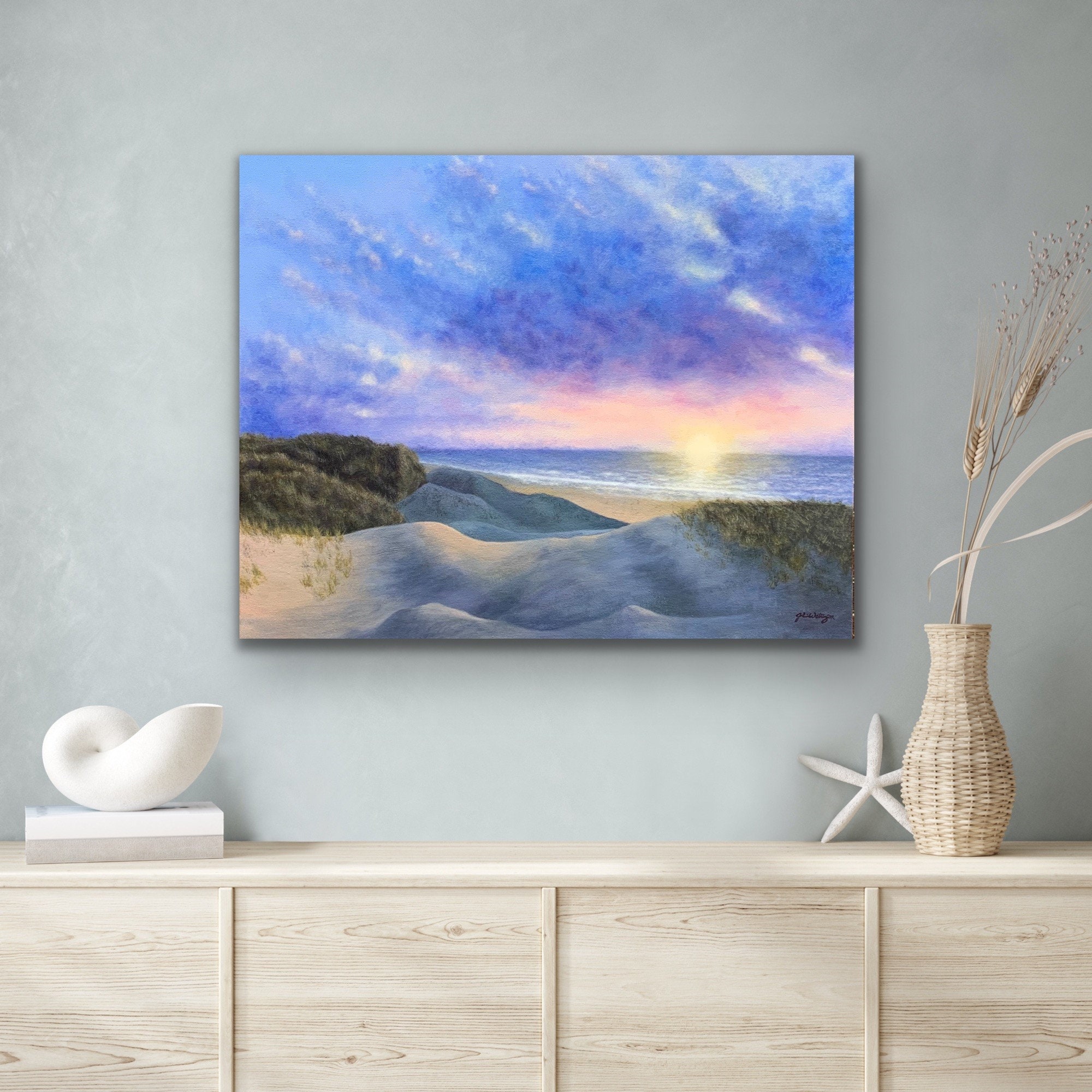 Coastal Art Print, Original Art, Dunes at Dusk, Ocean and Beach Framed Art, Seascape Painting